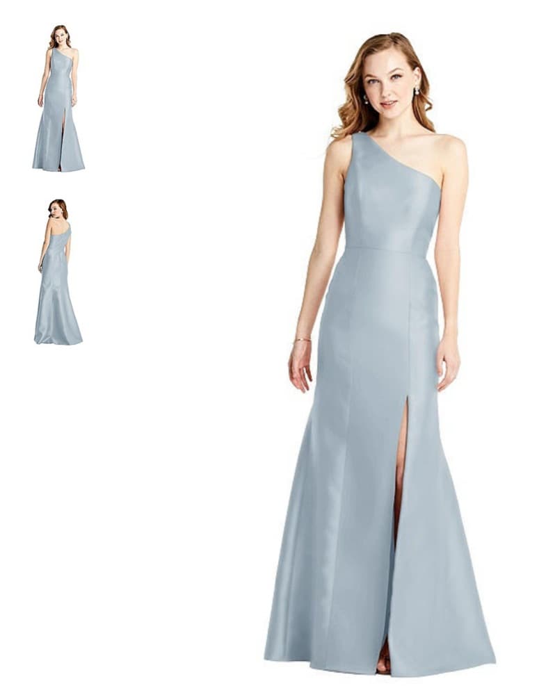 Elegant Blue One-Shoulder Satin Gown - Image 1