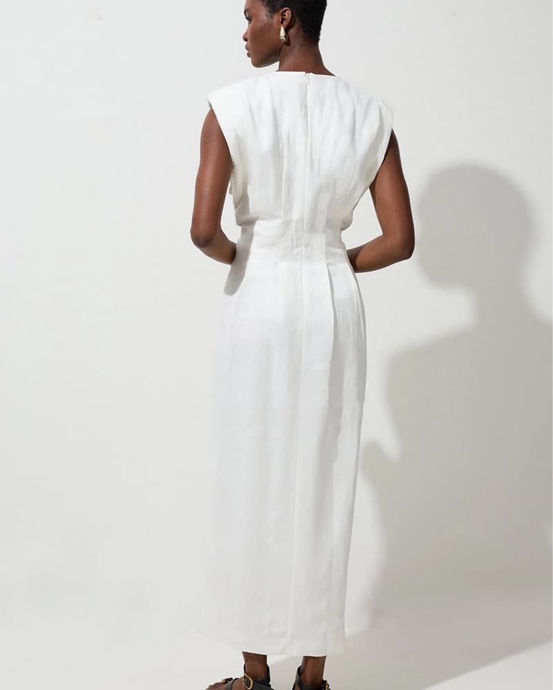 Karen Millen Pintuck Linen White Dress - Image 3