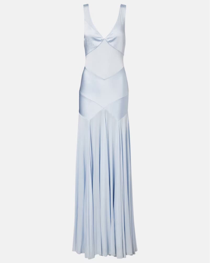 Self Portrait Satin Paneled Blue Gown - Image 2