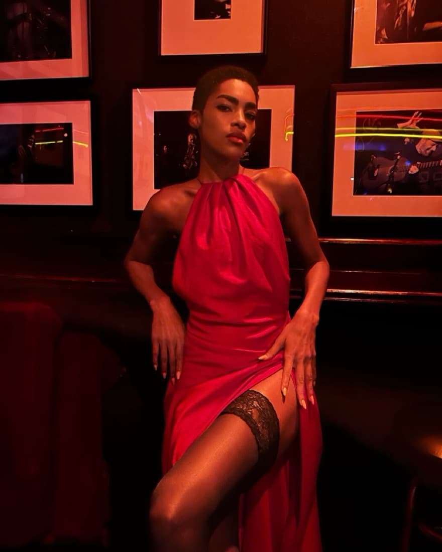 Elegant Red Halter Dress with High Slit - Image 2