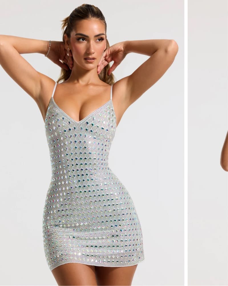 Oh Polly Embellished Silver Dress Size 4 - Image 4