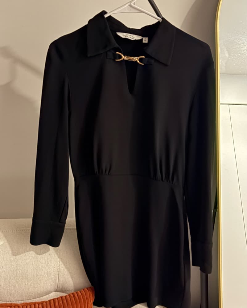 Black Mini Dress With Gold Detail - Image 2