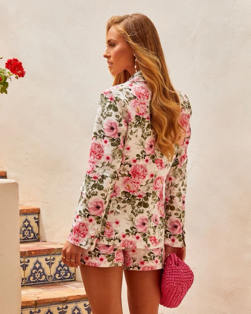 Pink Floral Blazer And Shorts Set - Image 4