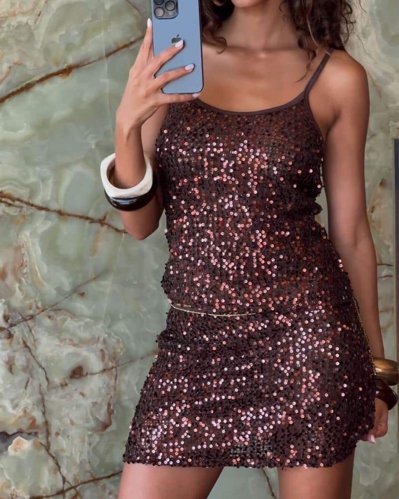 Chocolate Brown Sequin 2 Piece Set - Image 4
