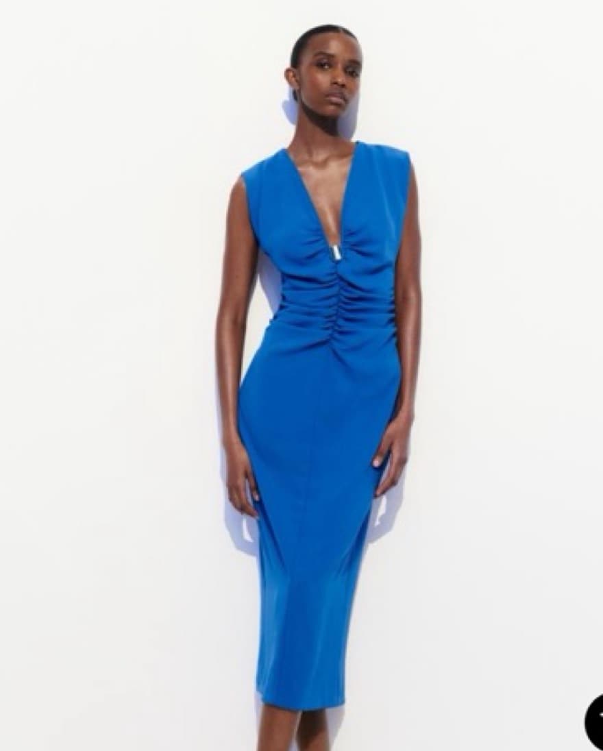 Stunning Blue Ruched Zara Dress - Image 2