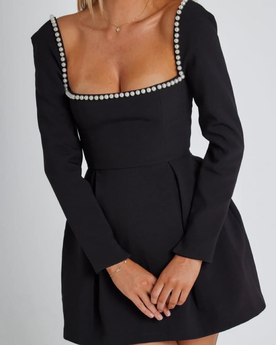 Odd Muse Black Cocktail Dress With Pearl - Image 2