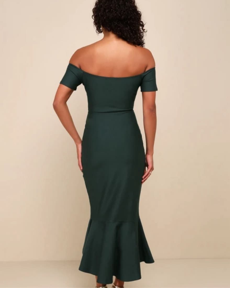 Dark Green Off rhe Shoulder Dress - Image 2