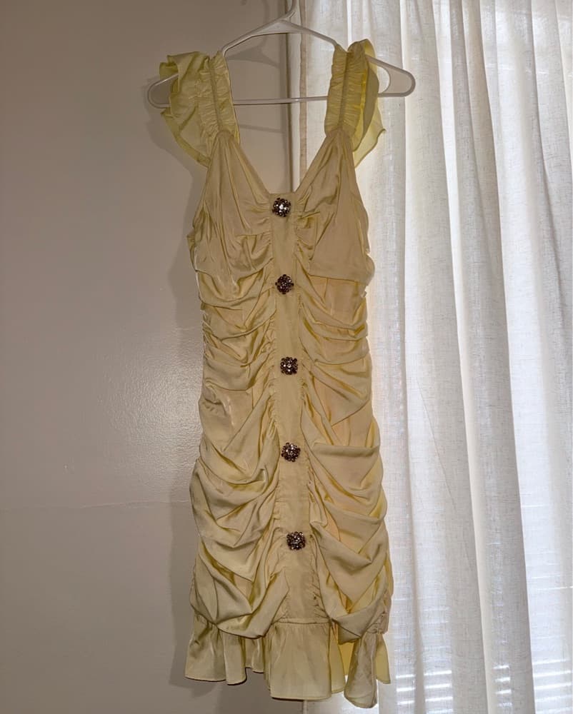 Yellow Draped Ruffl Mini Dress - Image 1