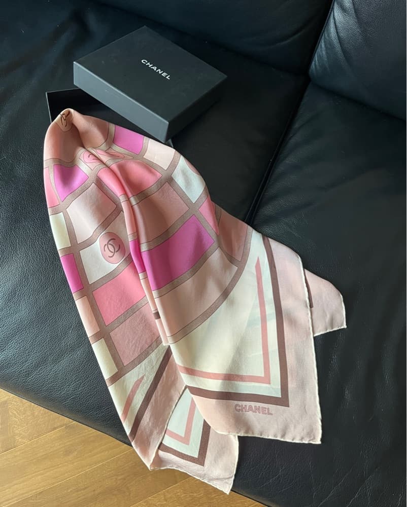 CHANEL Vintage Pink Silk CC Scarf - Image 1