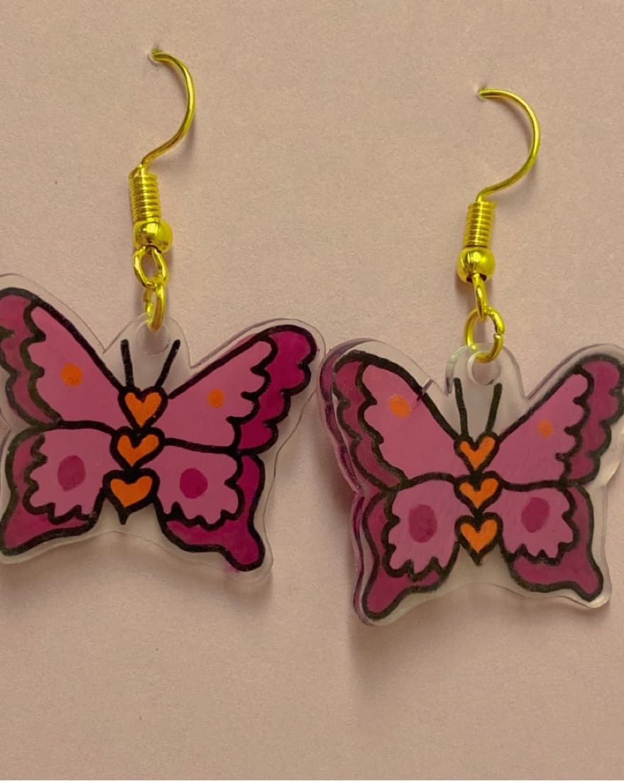 Handmade Pink Butterfly Earrings - Image 1