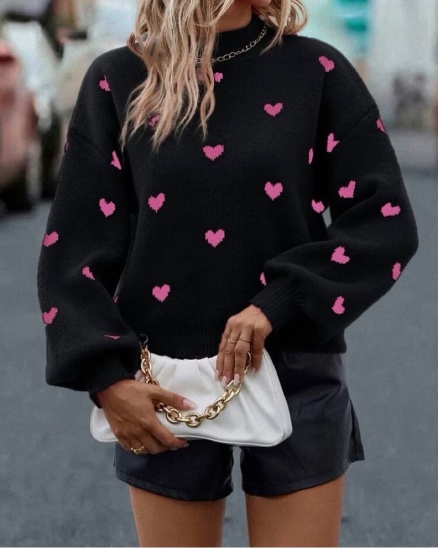 Black Sweater With Mini Pink Hearts - Image 2