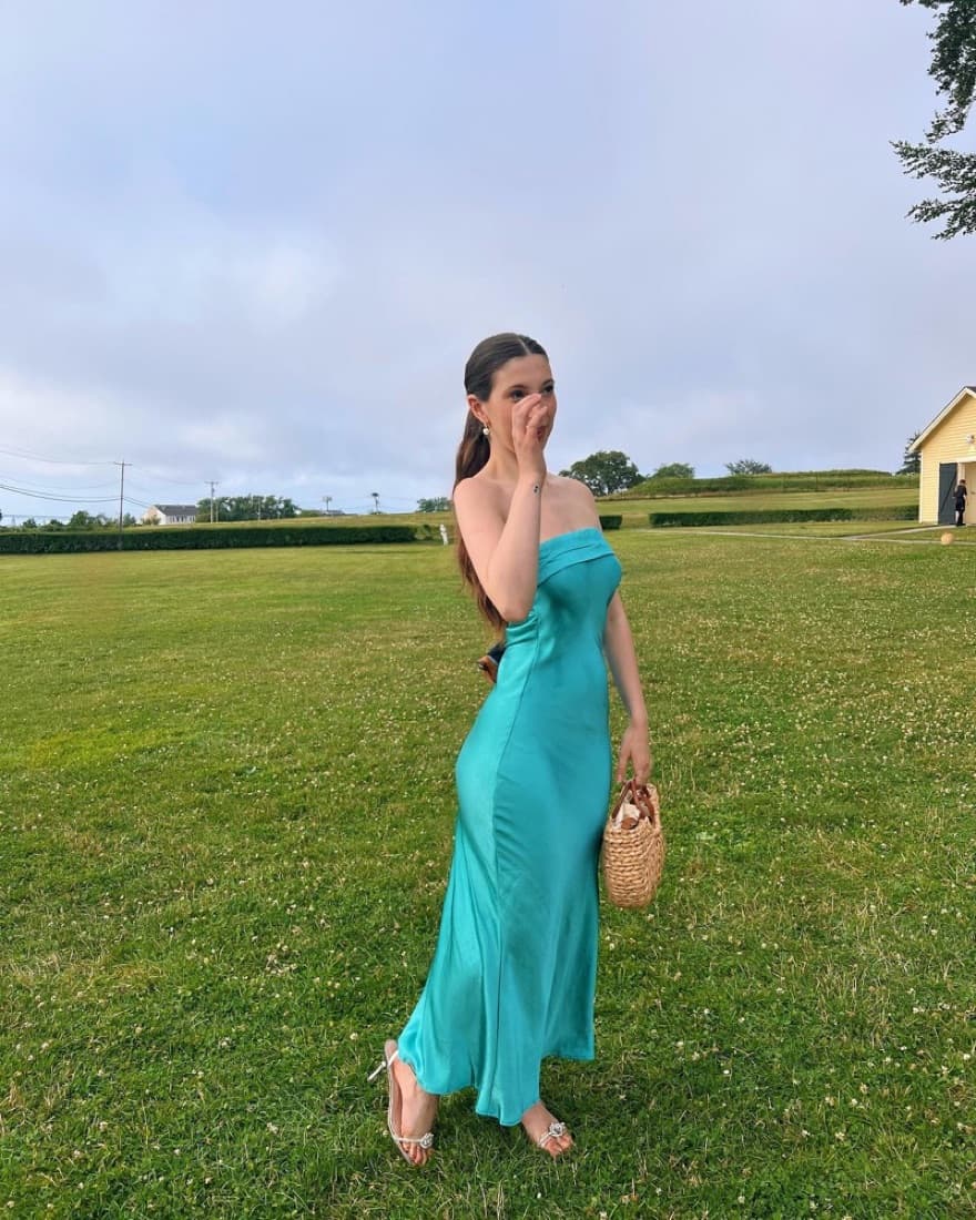 Aqua Satin Silk Backless Dress - Image 2