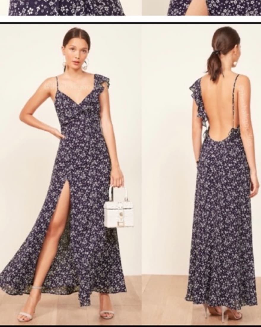 Navy And White Floral Reformation Dress - Image 4