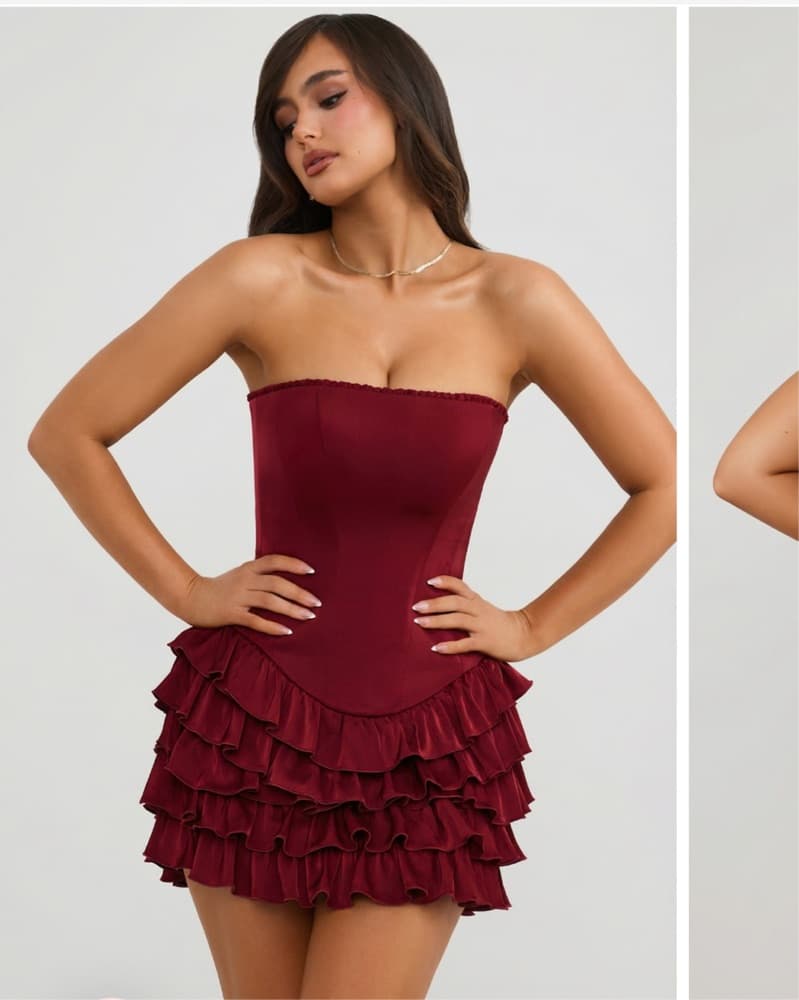 Red Strapless corset ruffled mini dress - Image 1