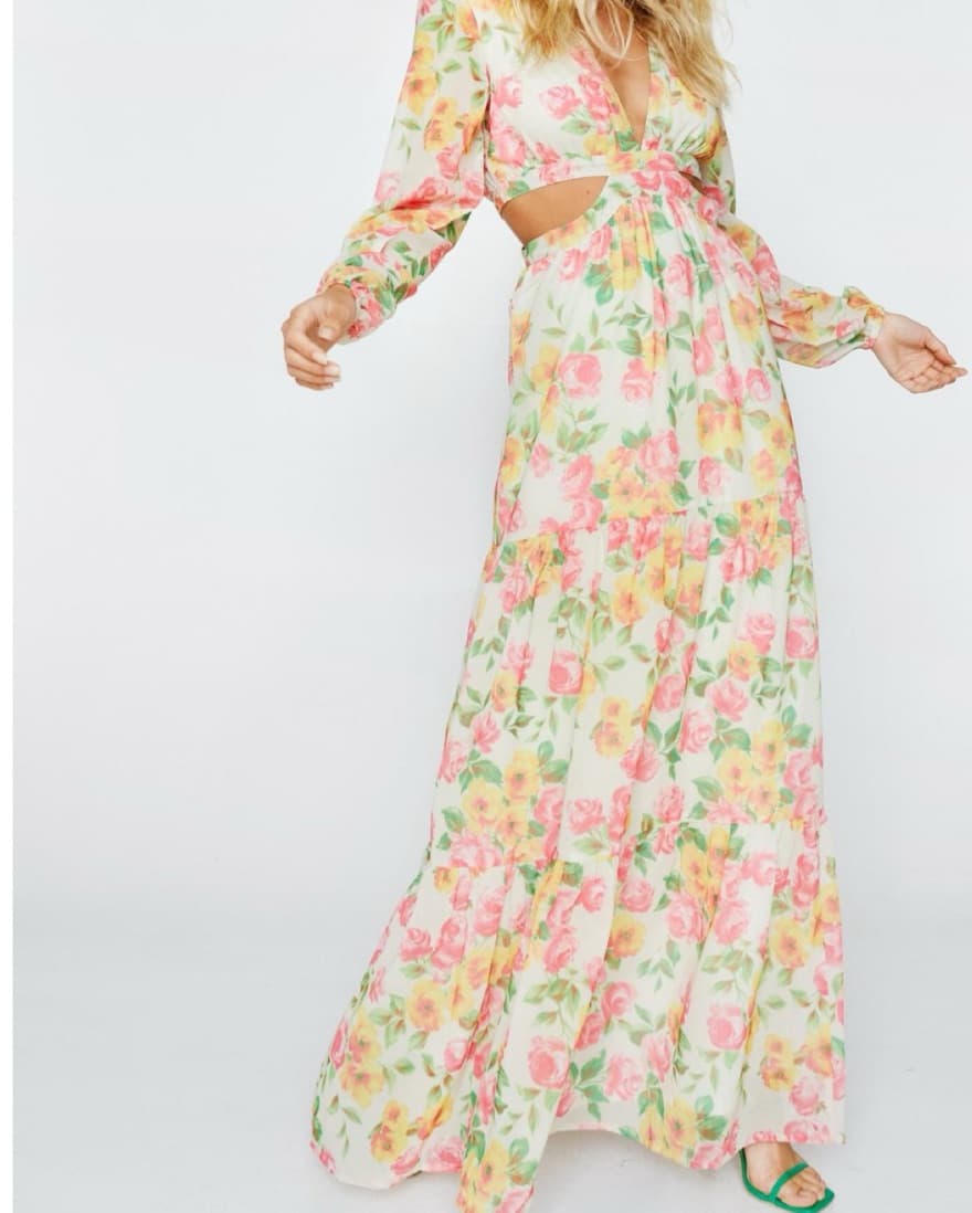 Floral Print Chiffon Cut Out Maxi Dress - Image 3