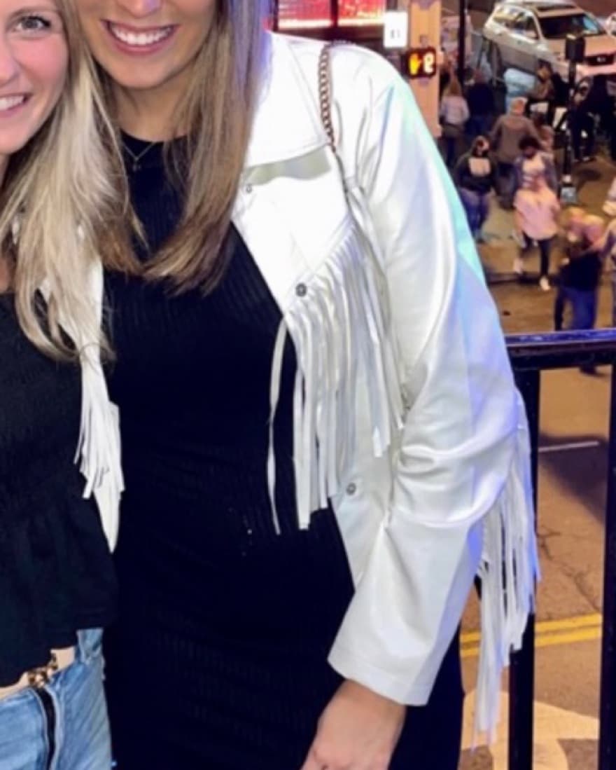 Fun White Fringe Leather Jacket - Image 2
