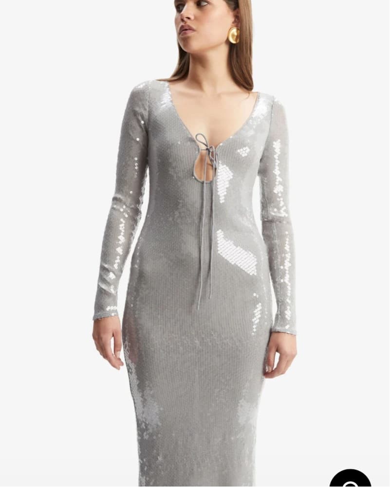 Gray Sequin Long Sleeve Dress - Image 2