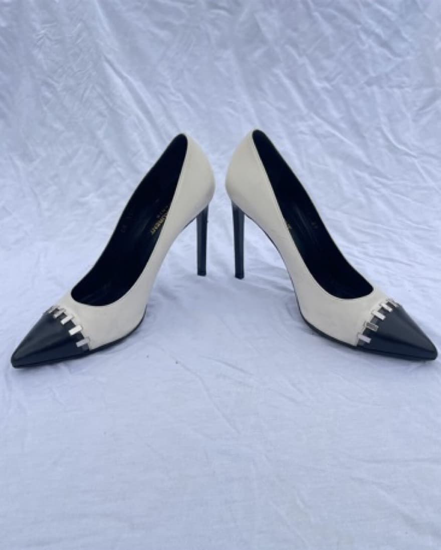 Saint Laurent White And Black Heels - Image 2