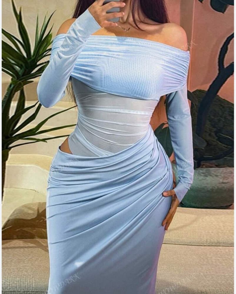 Soft Blue Ruched Midi Dress - Image 1