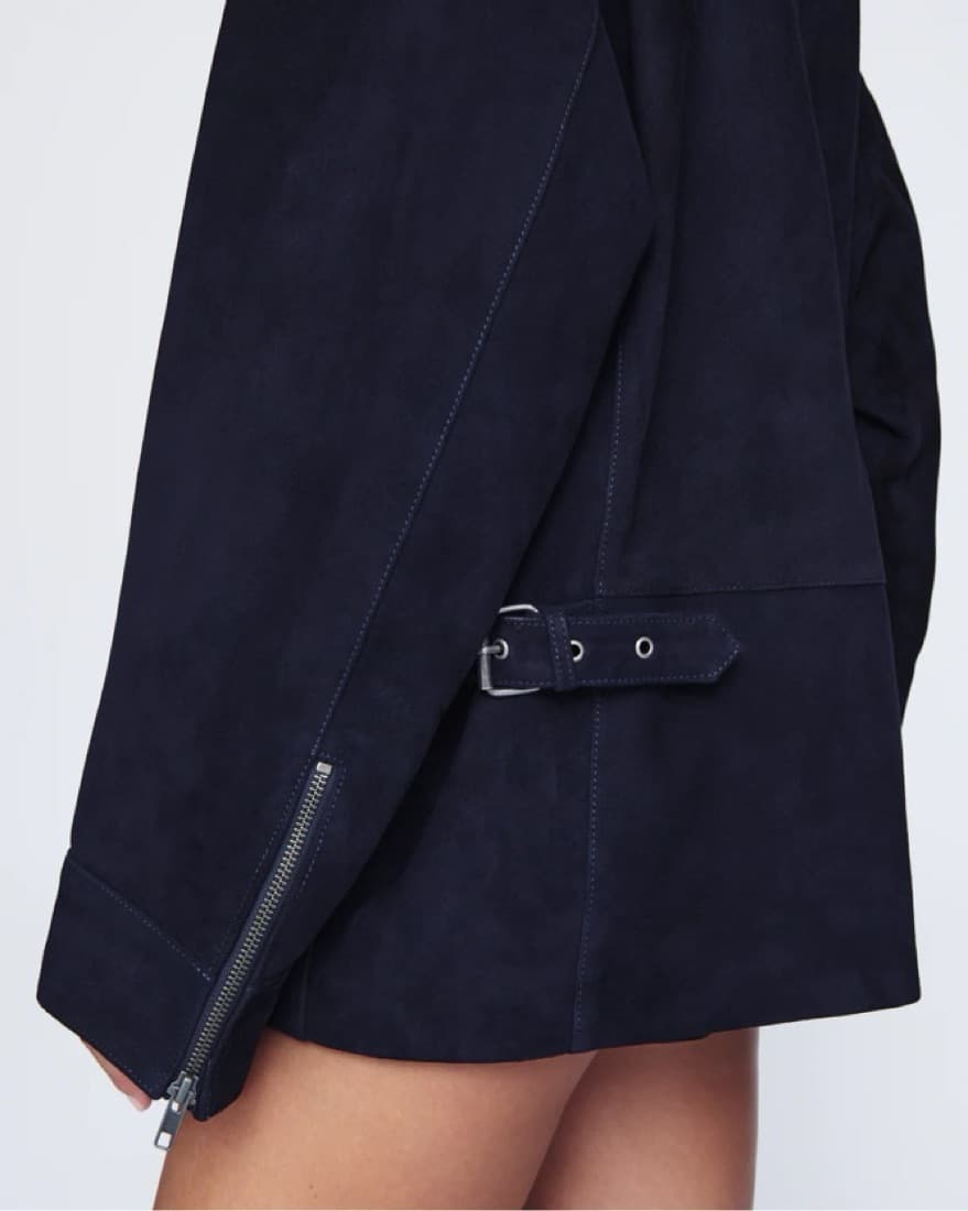 Navy Blue And Brown Suede Barn Jacket - Image 3