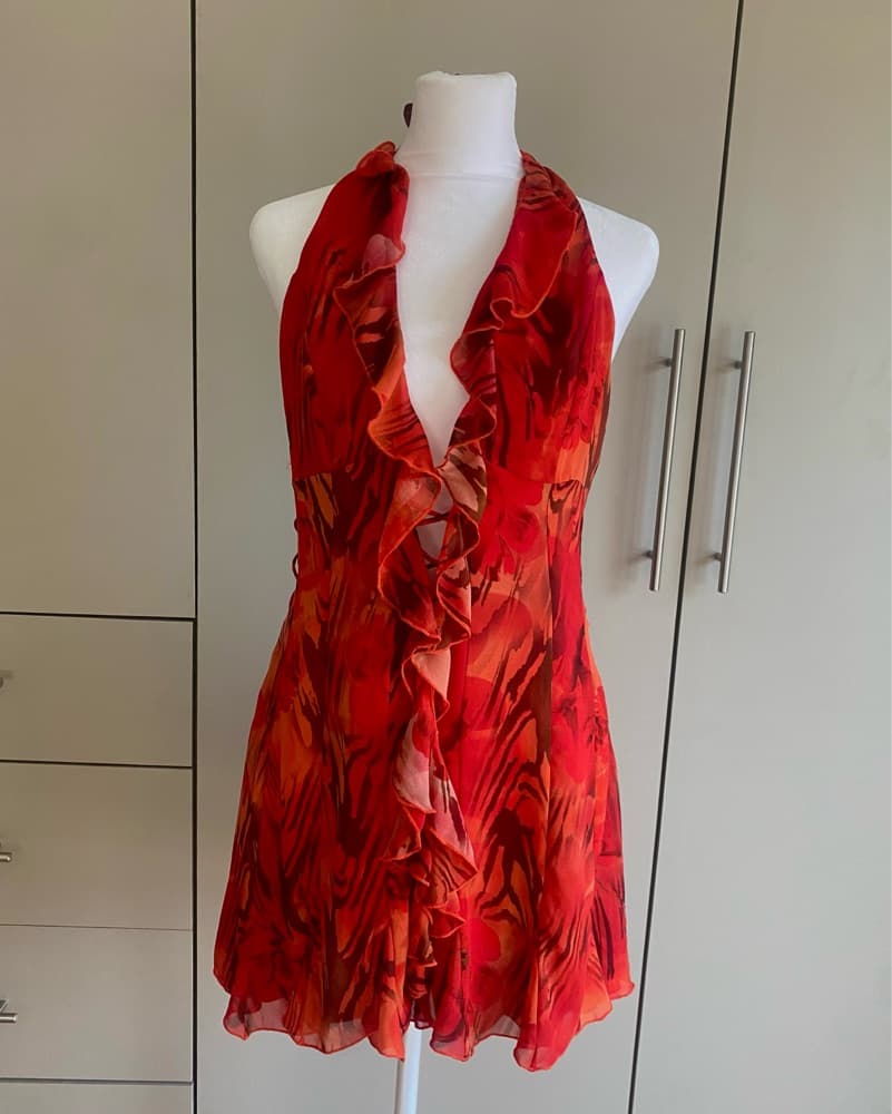Vibrant Ruffled Red Halter Dress - Image 1