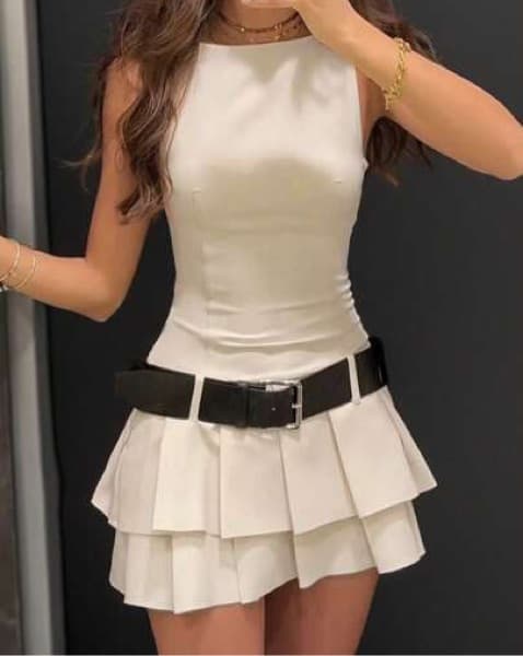 Viral White Bodycon Belted Dress - Image 1