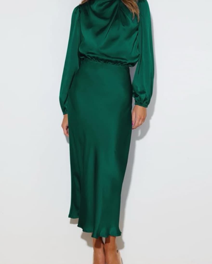 Long Sleeve Satin Mock Neck Dress - Image 2