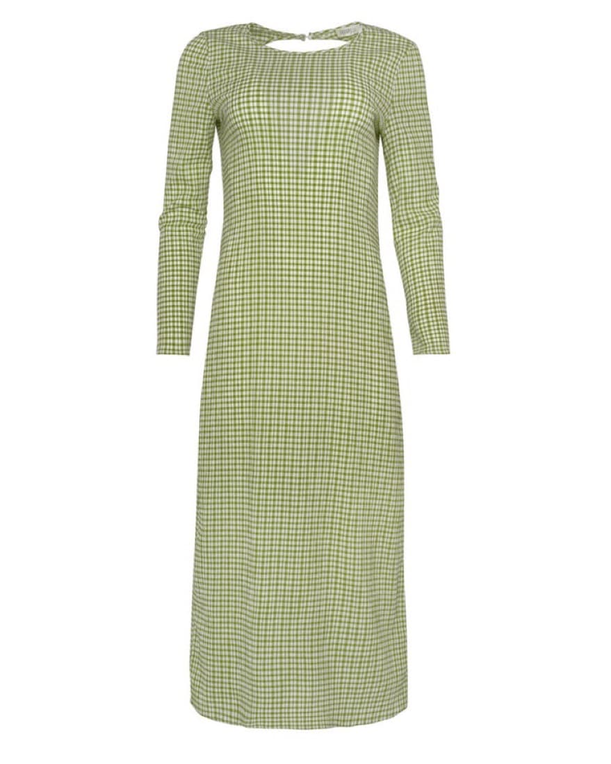 Ghospell Mint Plaid Open Back Midi Dress - Image 4