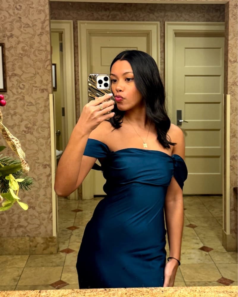 Ella Teal Off Shoulder Formal Maxi Dress - Image 3