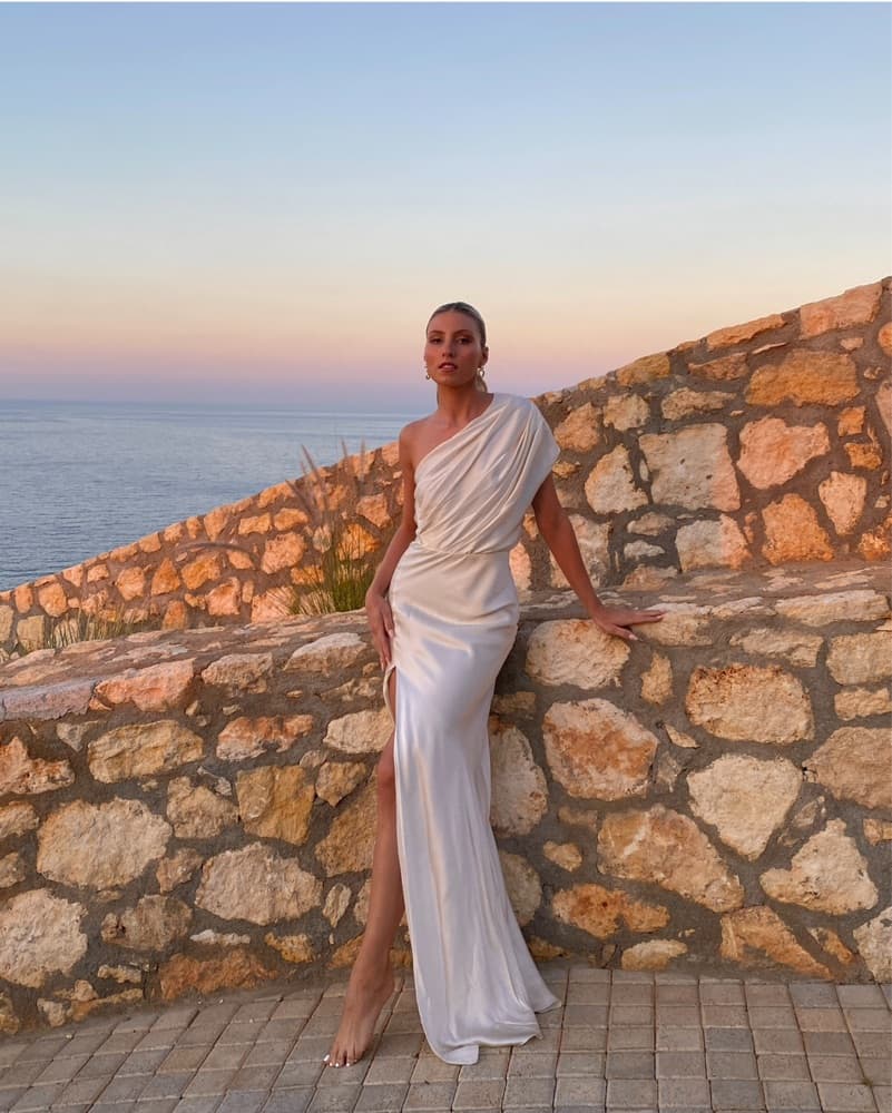Ivory Assymetric 100% Silk Long Dress - Image 1