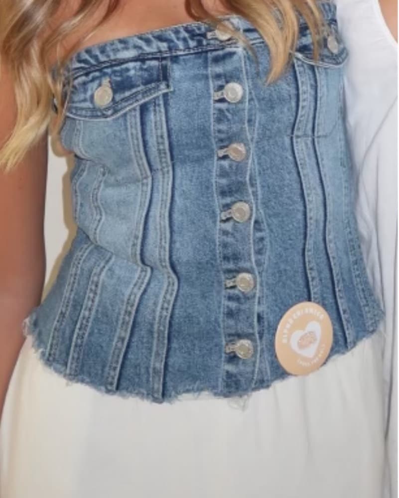 Distressed Denim Corset Top - Image 2