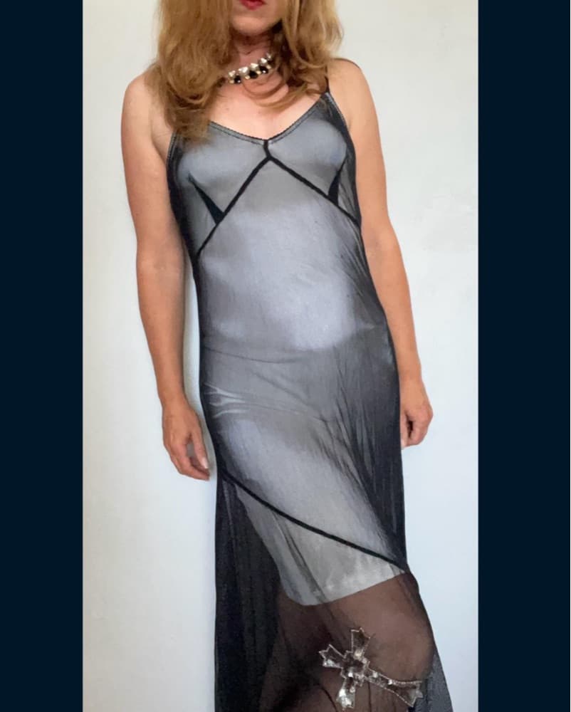 Mesh Sequin Cross Asymmetric Midi Dress - Image 4