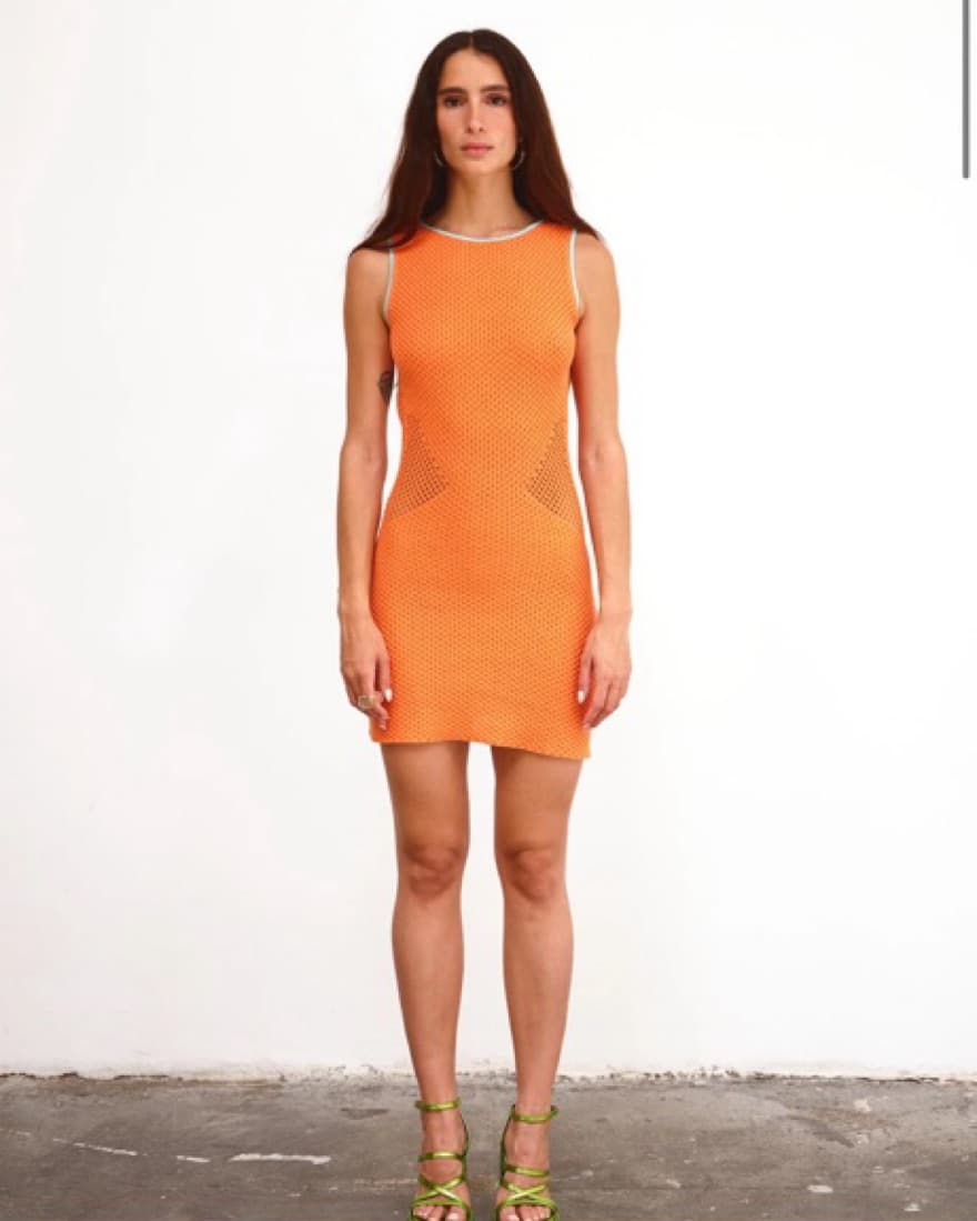 Orange Backless Mesh Summer Mini Dress - Image 4