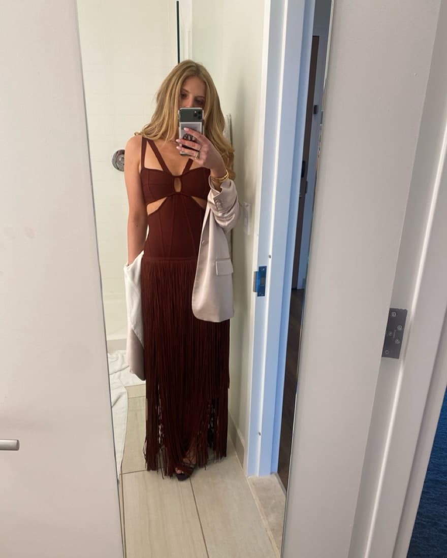 Herve Leger Brown Cut-out Fringe Gown - Image 3