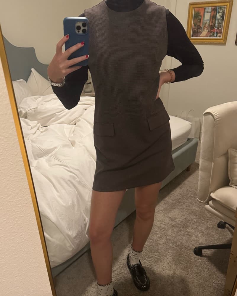 Brown Tweed Shift Mini Dress - Image 4
