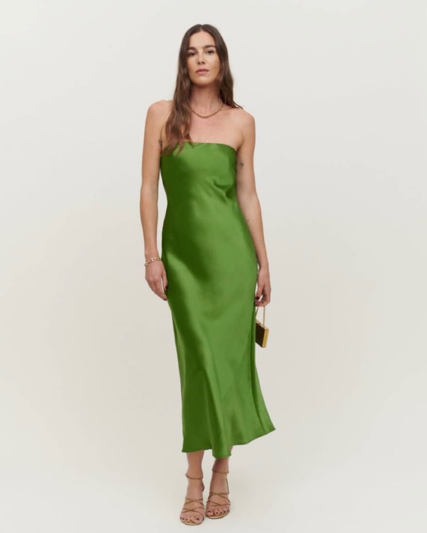 REFORMATION GREEN STRAPLESS MIDI - Image 1
