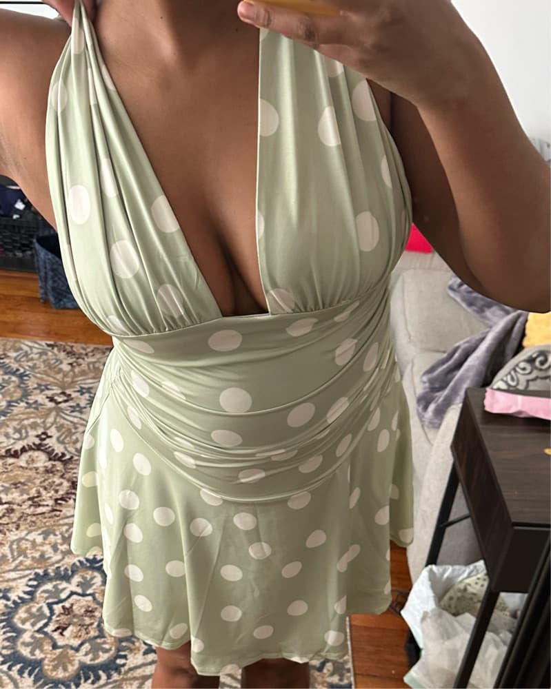 Polka Dot Ruched Mini Dress - Image 1