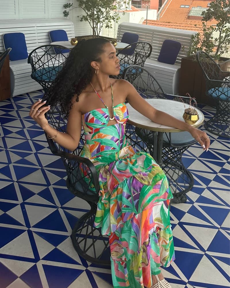 Colorful Halter Tiered Vacation Dress  - Image 1
