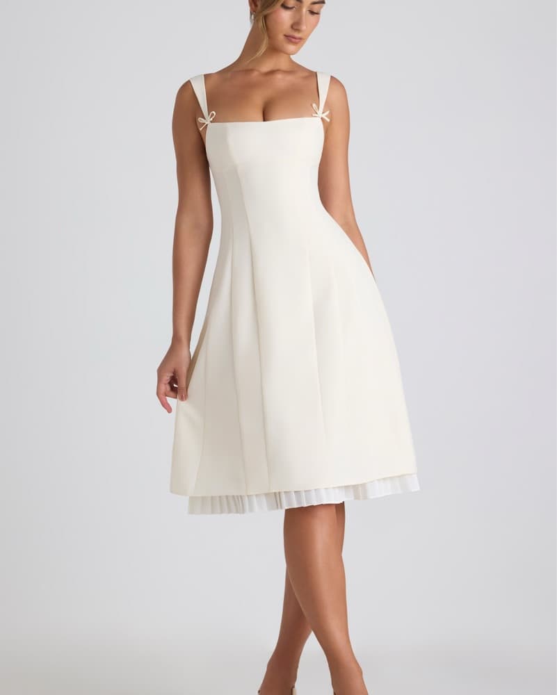 Bow-Detail Pleated A-Line Midi Dress - Image 2