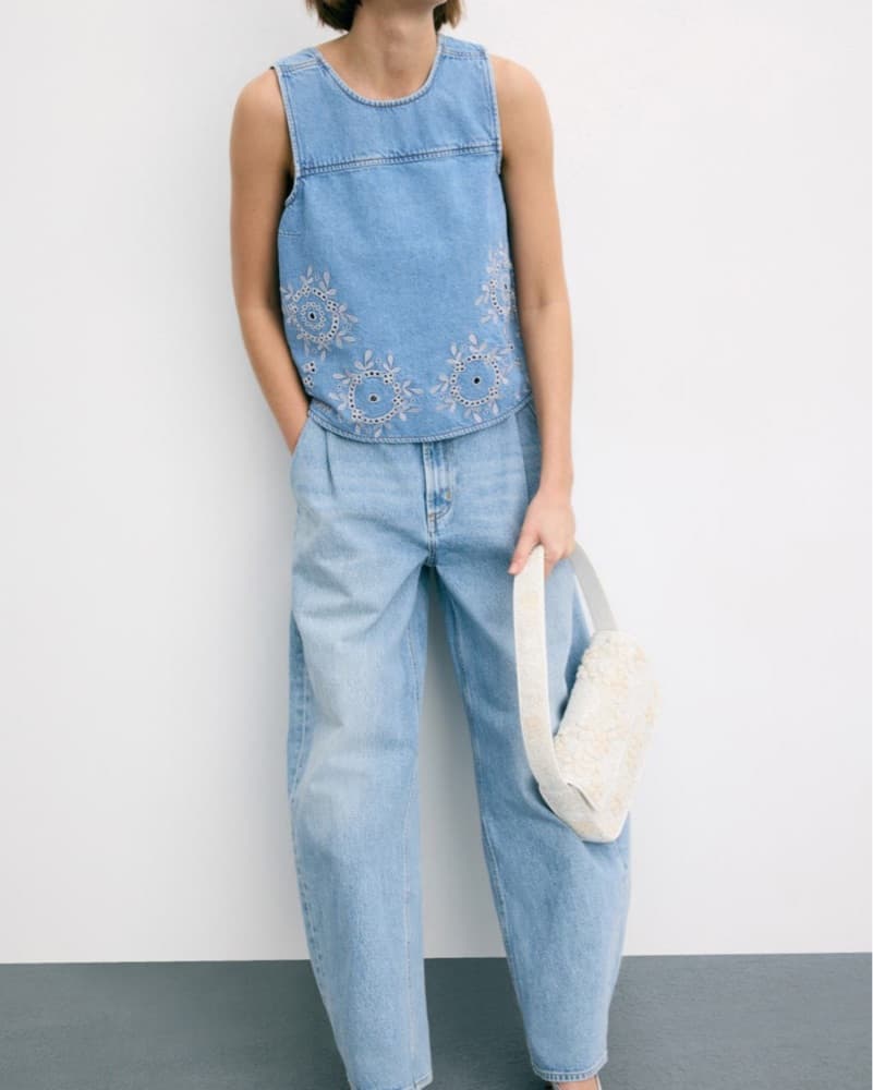 GANNI Denim Embroidered Top - Image 1