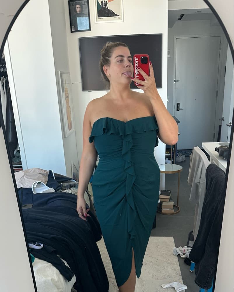 Emerald Green Ruffle Midi Dress - Image 2