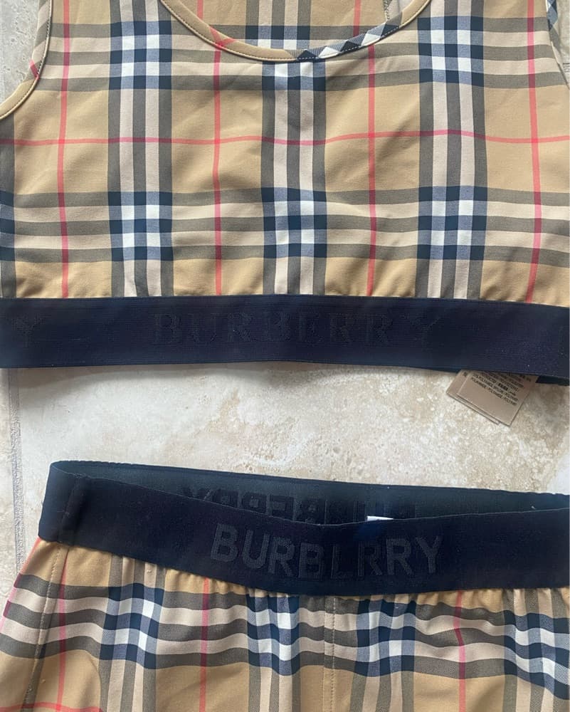 Burberry Plaid Crop Top and Pant Set - Image 4
