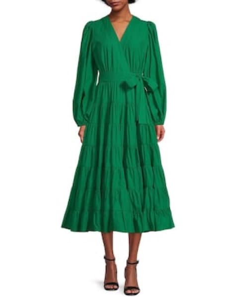 Green Long Sleeve Wrap Dress - Image 2