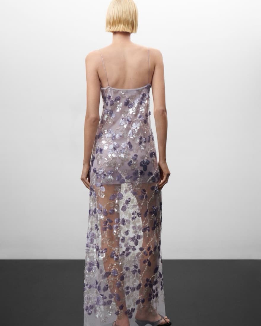 Purple Sequin Embroidered Dress - Image 2