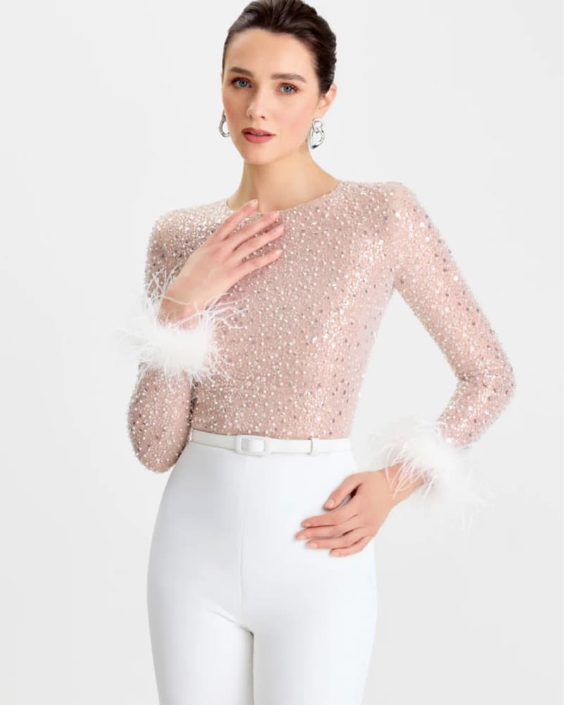 Nadine Merabi White Sequin Jumpsuit - Image 1