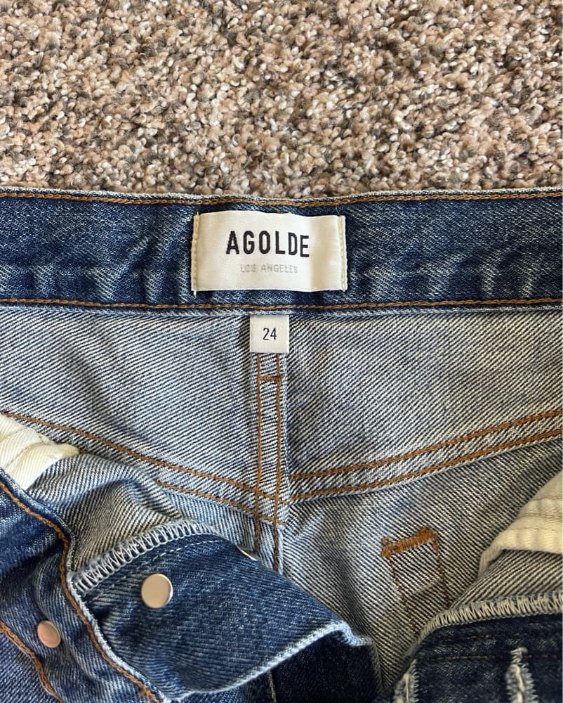 AGOLDE Dark Wash Denim Shorts - Image 2