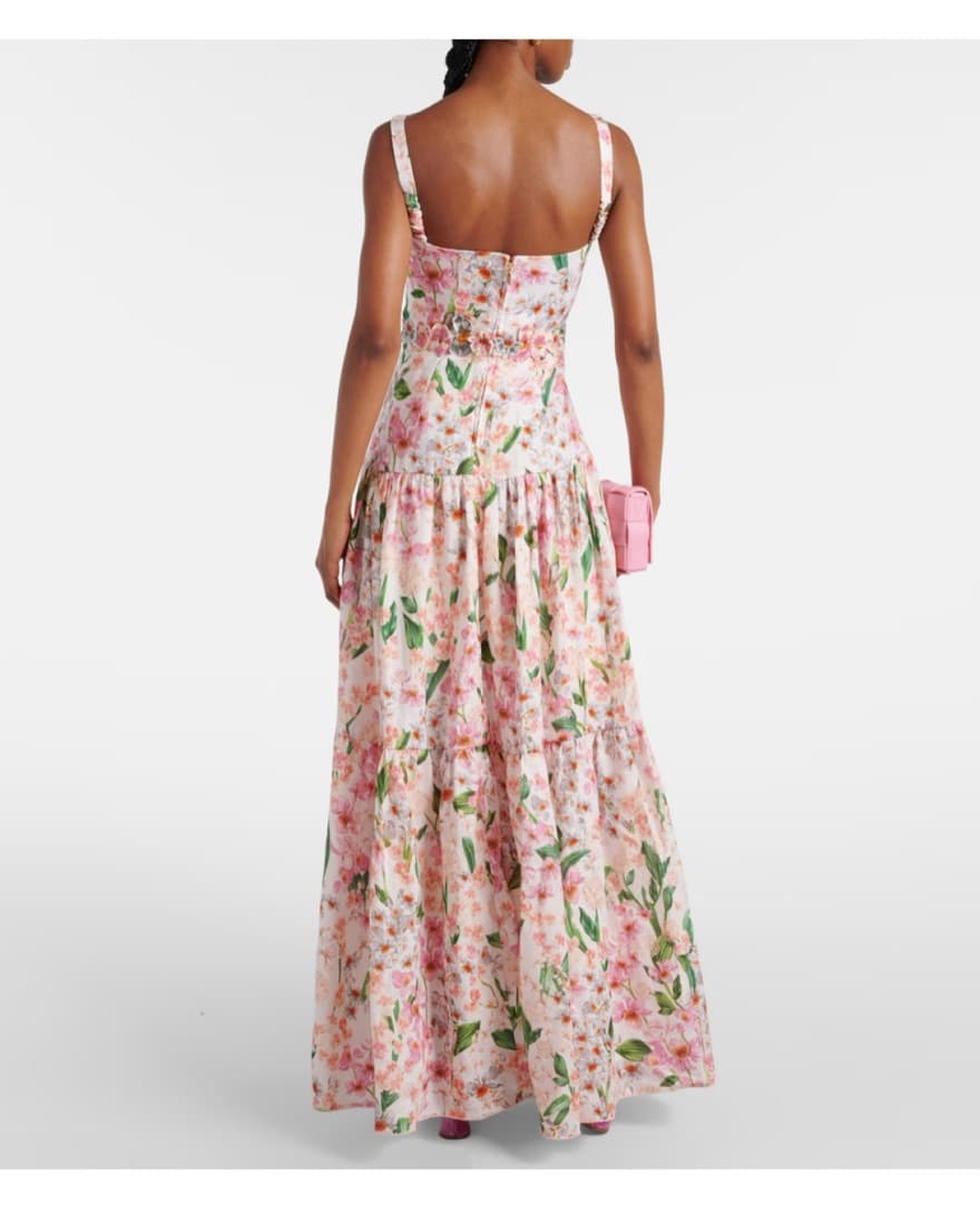 $920 Agua Bendita Floral Linen Dress - Image 5