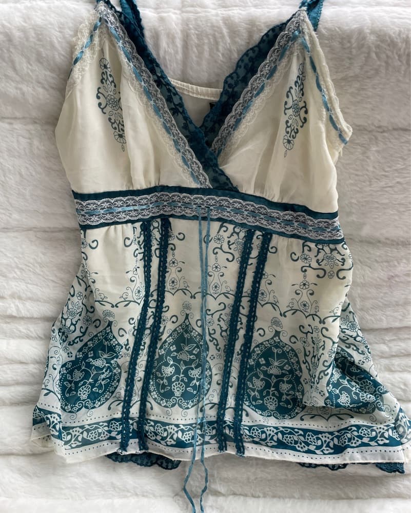 Vintage Blue and White Babydoll Top - Image 1