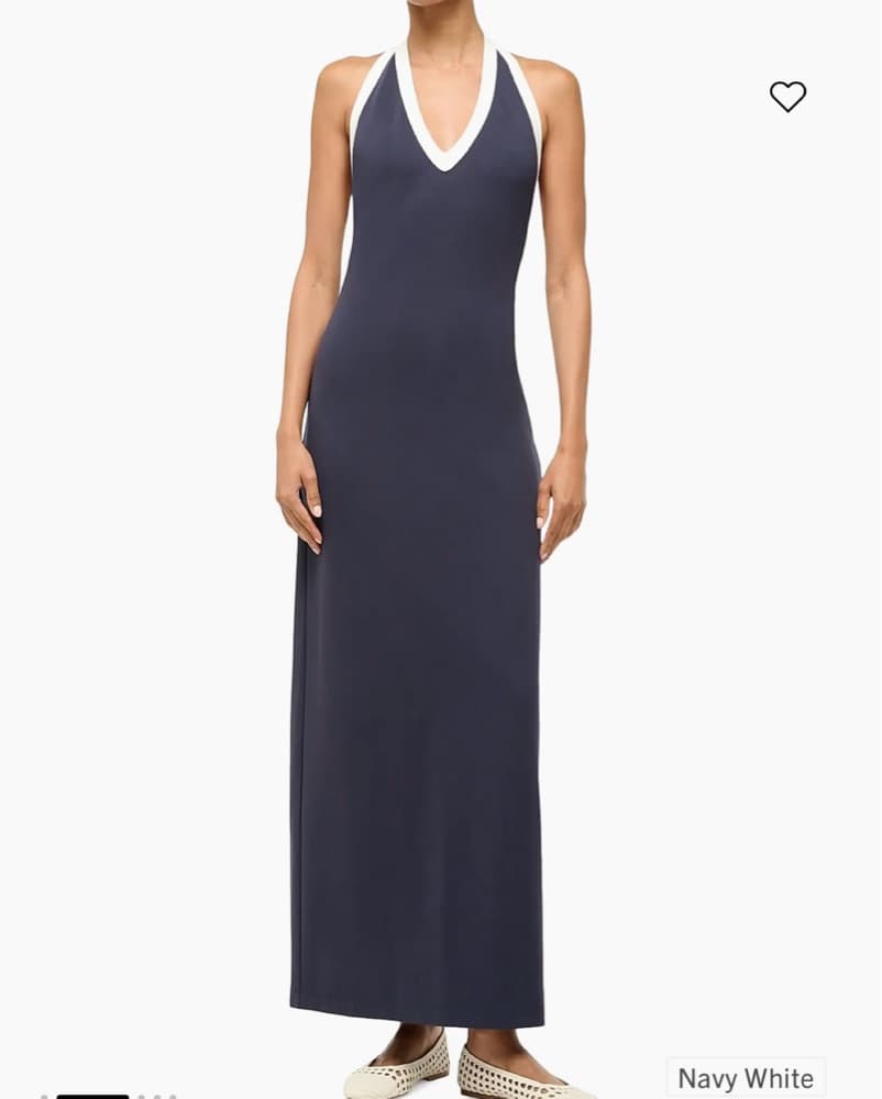 Staud Navy and White Halter Maxi Dress - Image 1