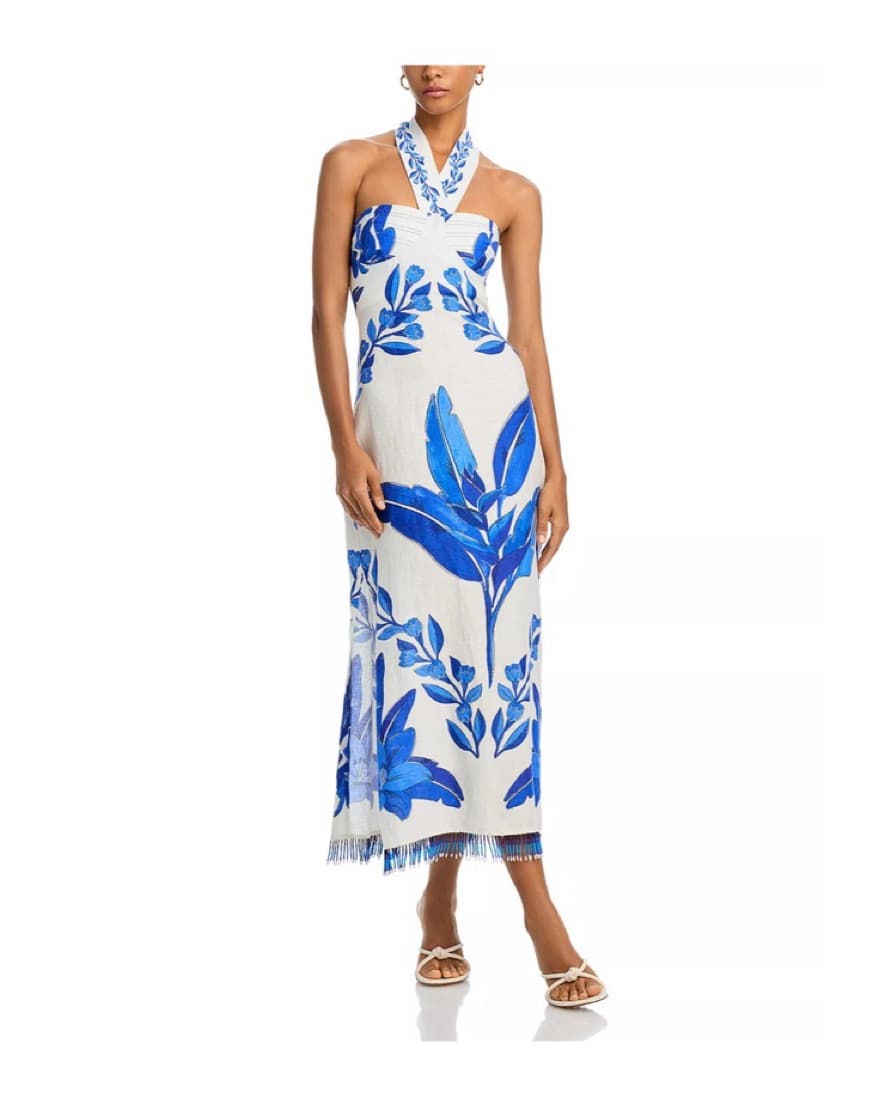 Farm Rio Blue Yard Linen Halter Dress - Image 3
